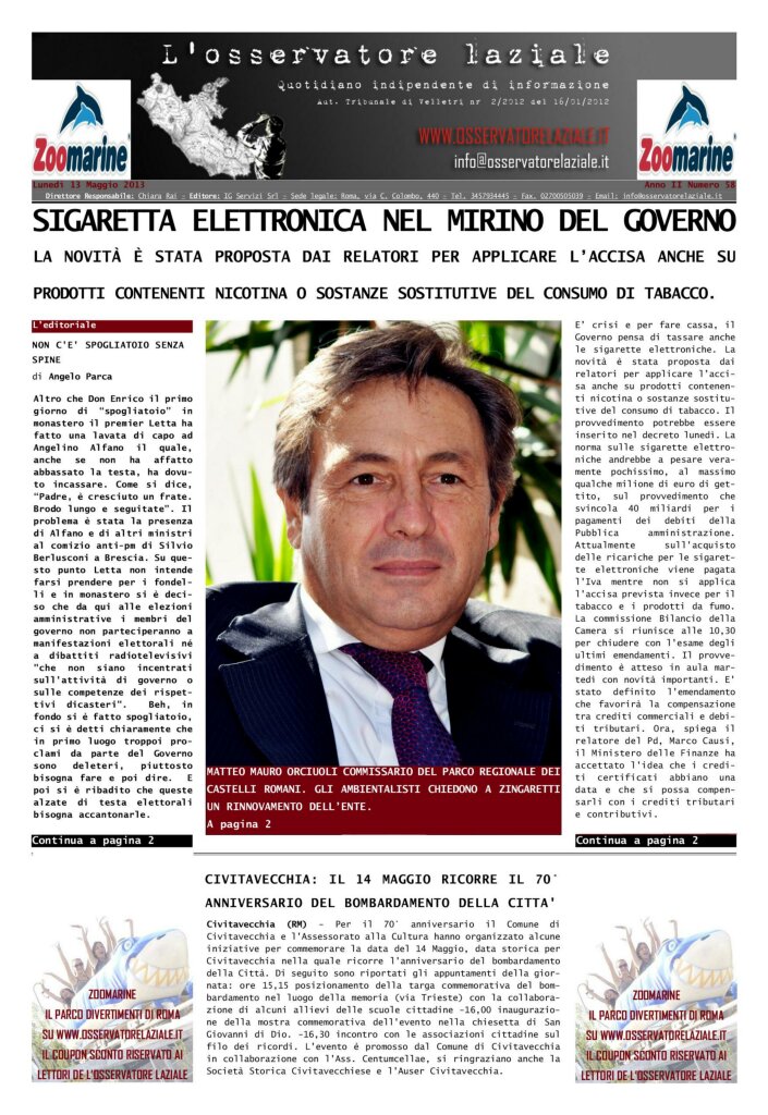 L'osservatore d'Italia edizione del 13 Maggio 2013